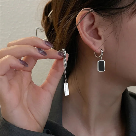 Earrings 925 Sterling Silver Long Square